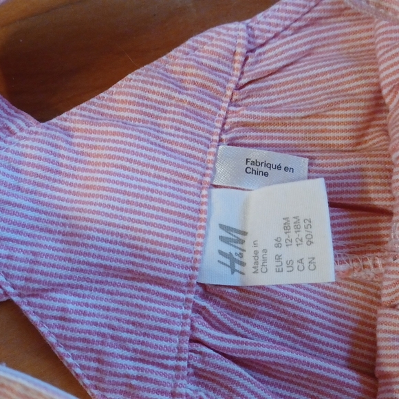 H&M Pink strip jumpsuit baby girl Size 12-18M - Picture 4 of 6